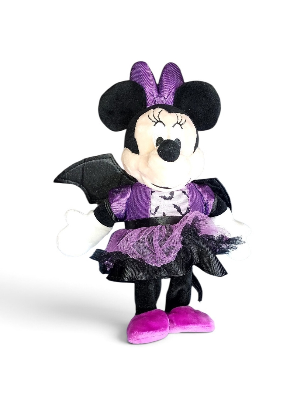 Disney Animated Hallowee Minnie Mouse Plush in Purple & Black Bat Dress